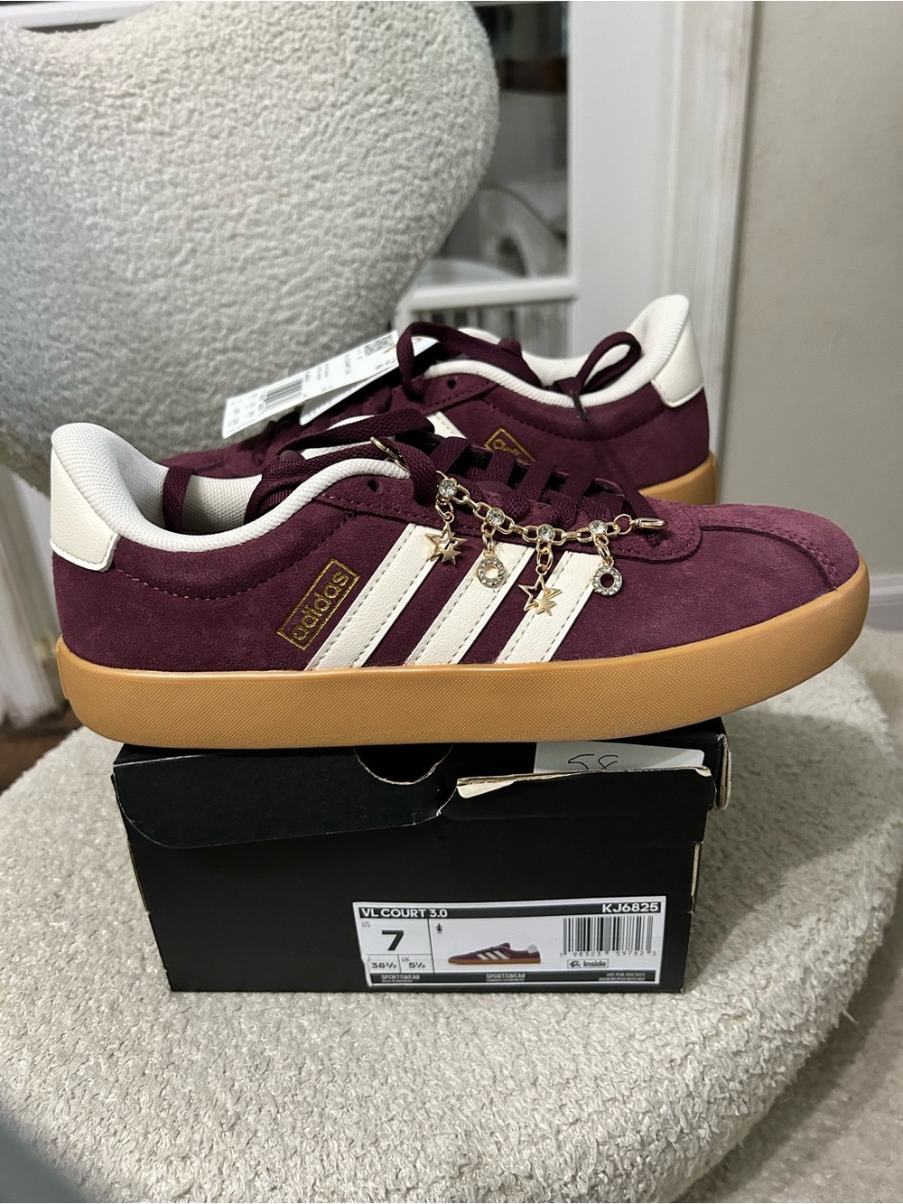 Adidas VL Court 3.0 Women's Size 7 Suede Sneaker - Burgundy/White